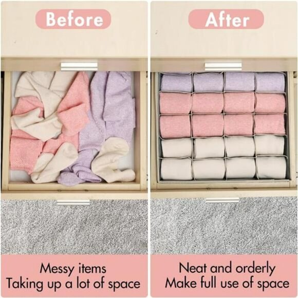 Drawer Organizers for Underwear Bras Socks Closet Storage Boxes Foldable Set - Picture 7 of 8